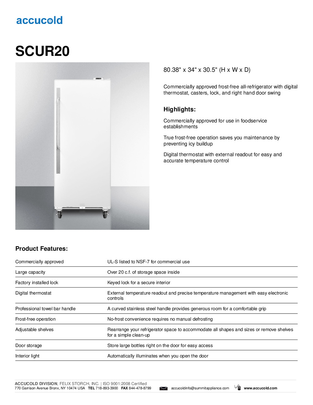 Summit SCUR20 Reach-In Refrigerator