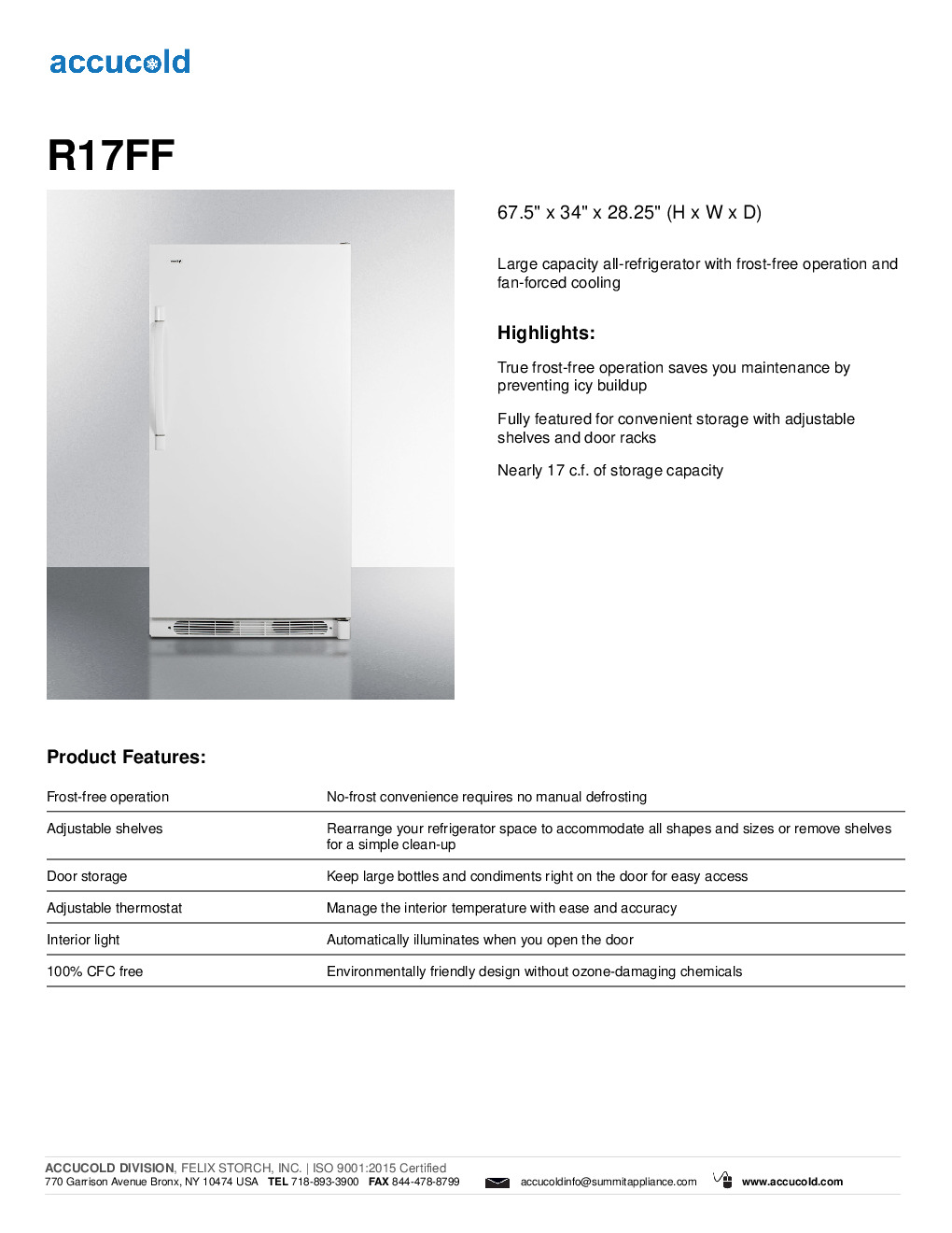 Summit R17FF Reach-In Refrigerator