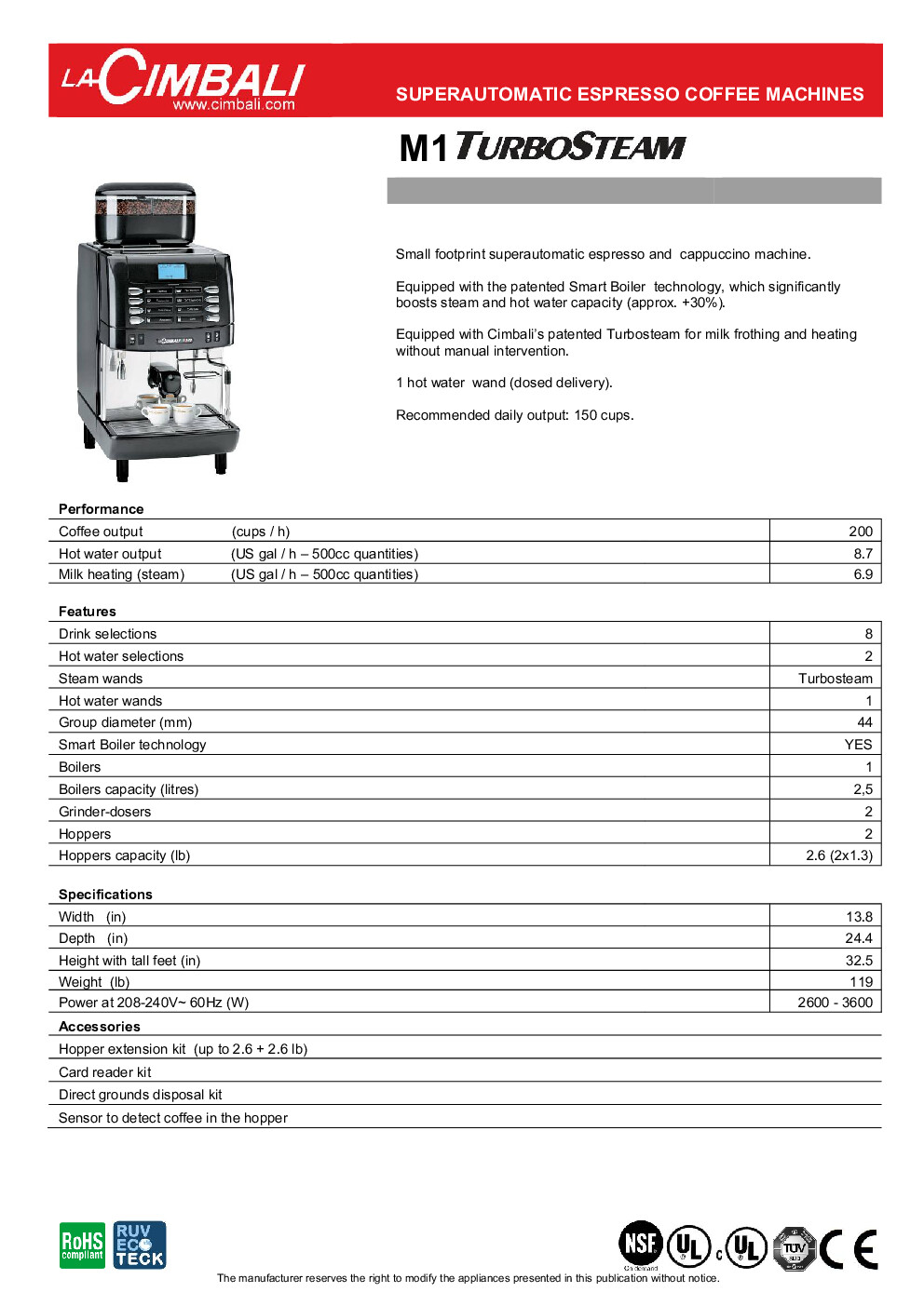 Cimbali M1 TURBOSTEAM Espresso Cappuccino Machine