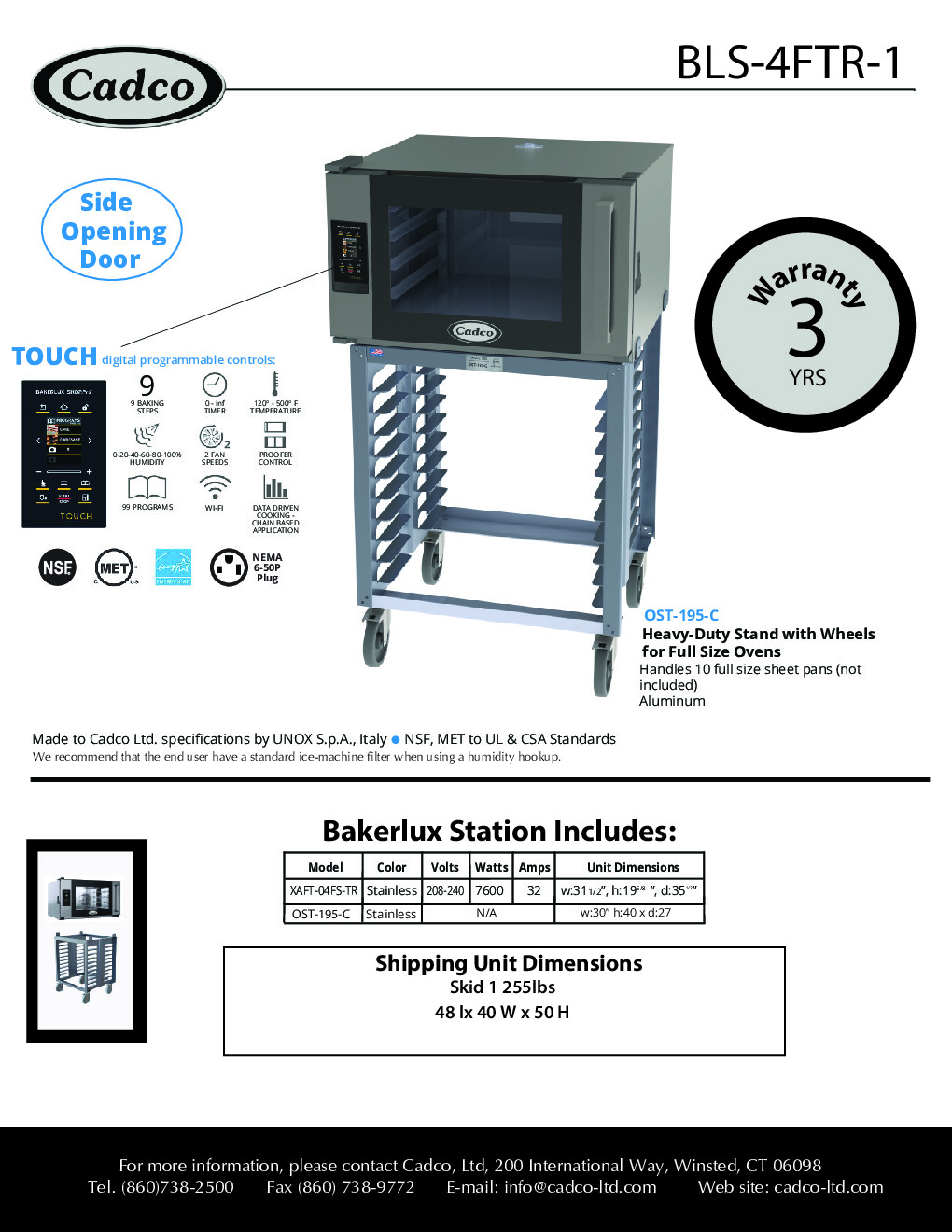 Cadco BLS-4FTR-1 Single-Deck Electric Convection Oven w/ Digital Touch Controls, Full-Size