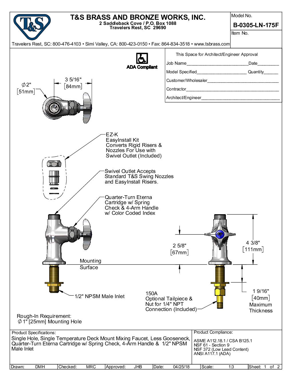 T&S Brass B-0305-LN-175F Pantry Faucet