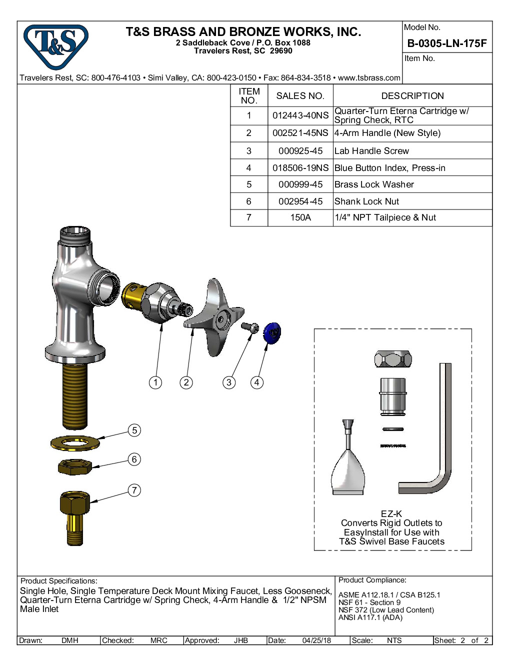T&S Brass B-0305-LN-175F Pantry Faucet