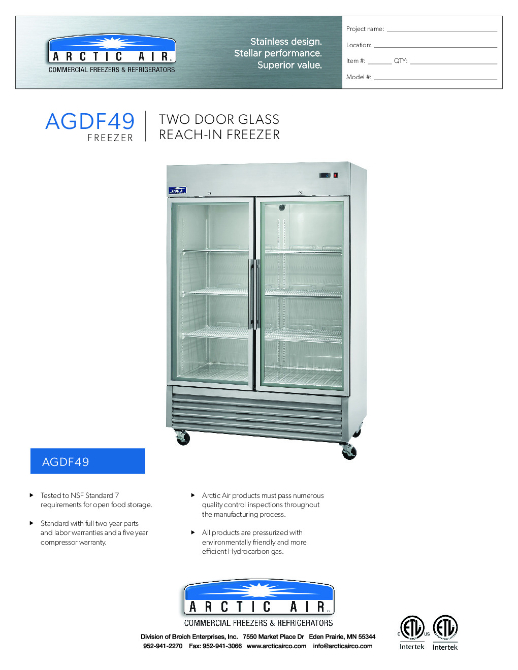 Arctic Air AGDF49 Reach-In Freezer