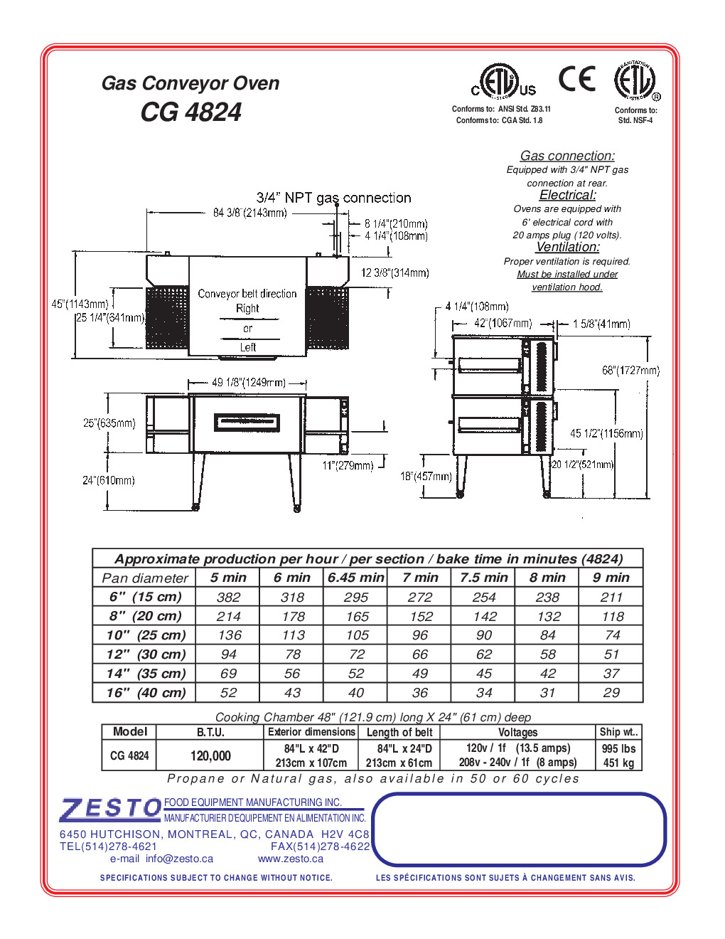 Zesto CG 4824 Conveyor Gas Oven