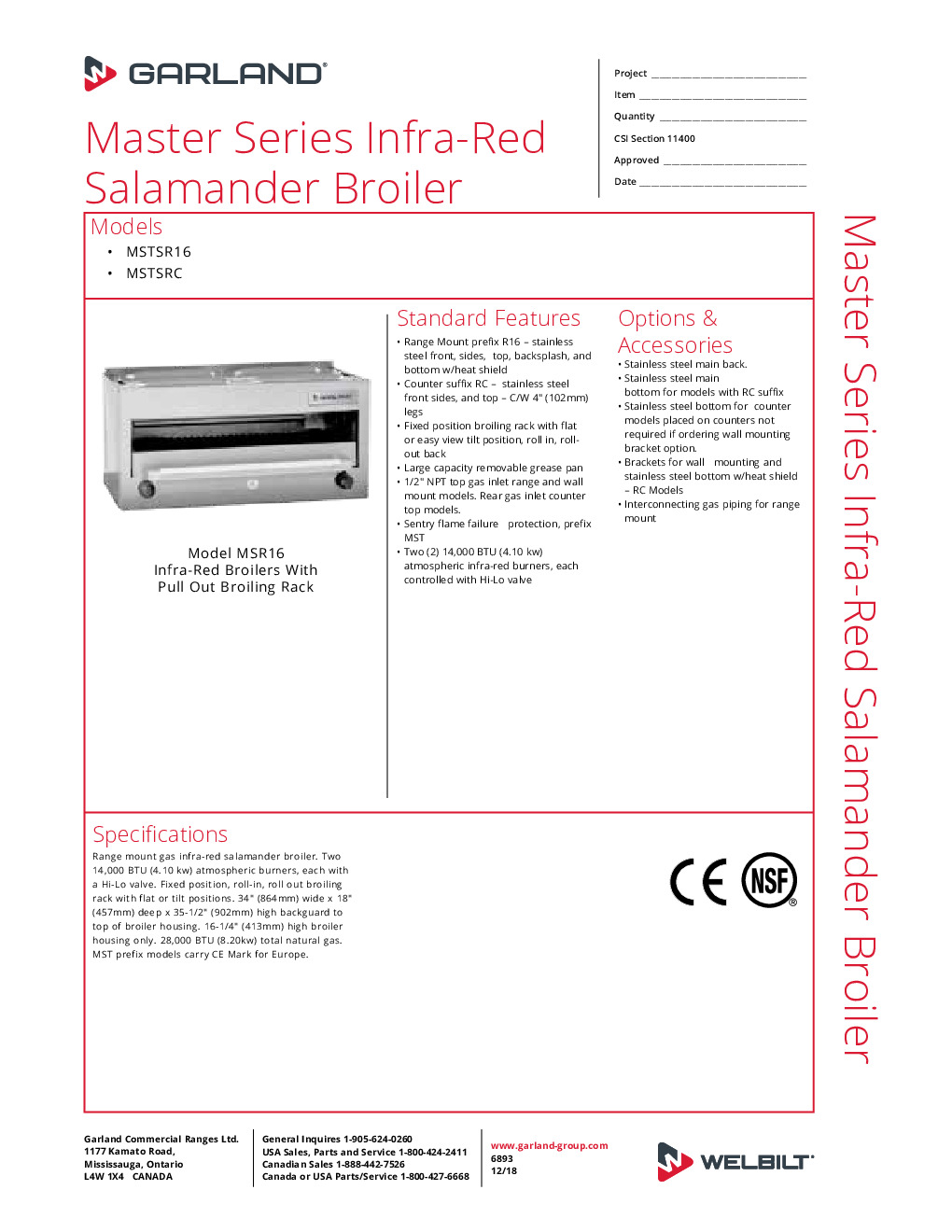 Garland US Range MSTSRCM Gas Salamander Broiler