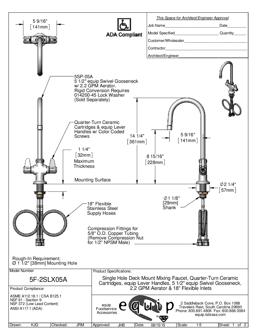 T&S Brass 5F-2SLX05A Single-Hole Faucet