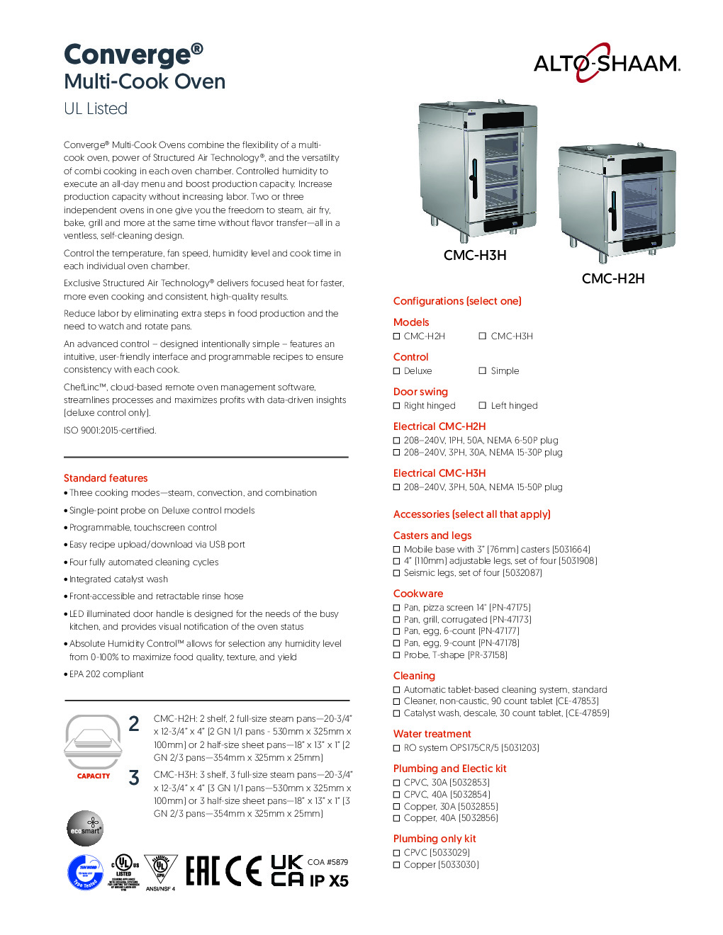 Alto Shaam CMC-H2H Converge Multi-Cook Oven with Programmable Touch Screen Controls