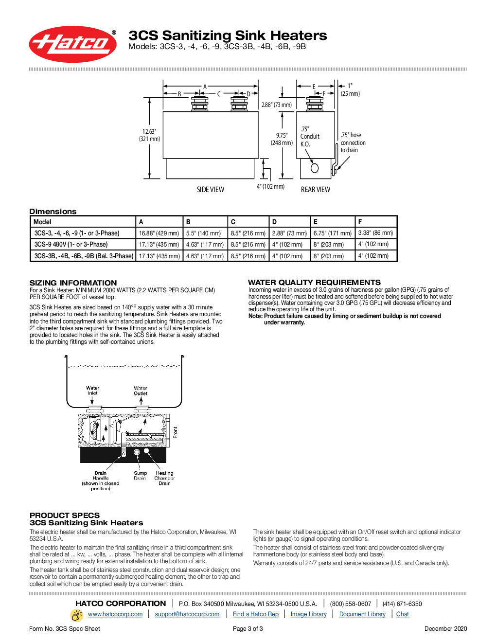 Hatco 3CS-9-QS Electric Sink Heater, 9.0 kW