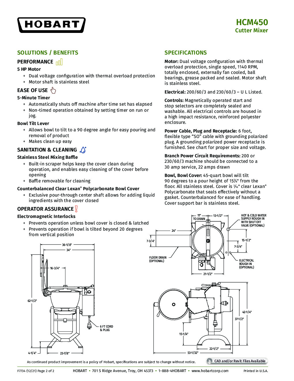 Hobart HCM450-66 Floor Model Vertical Cutter Mixer, Includes Cut-Mix Attachment and Strainer Basket, 208/60/3