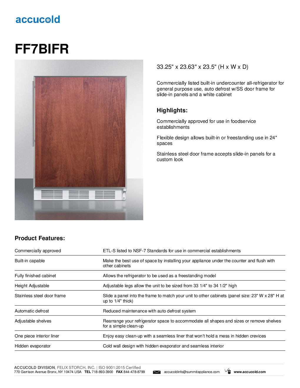 Summit FF7BIFR Reach-In Undercounter Refrigerator Discontinued