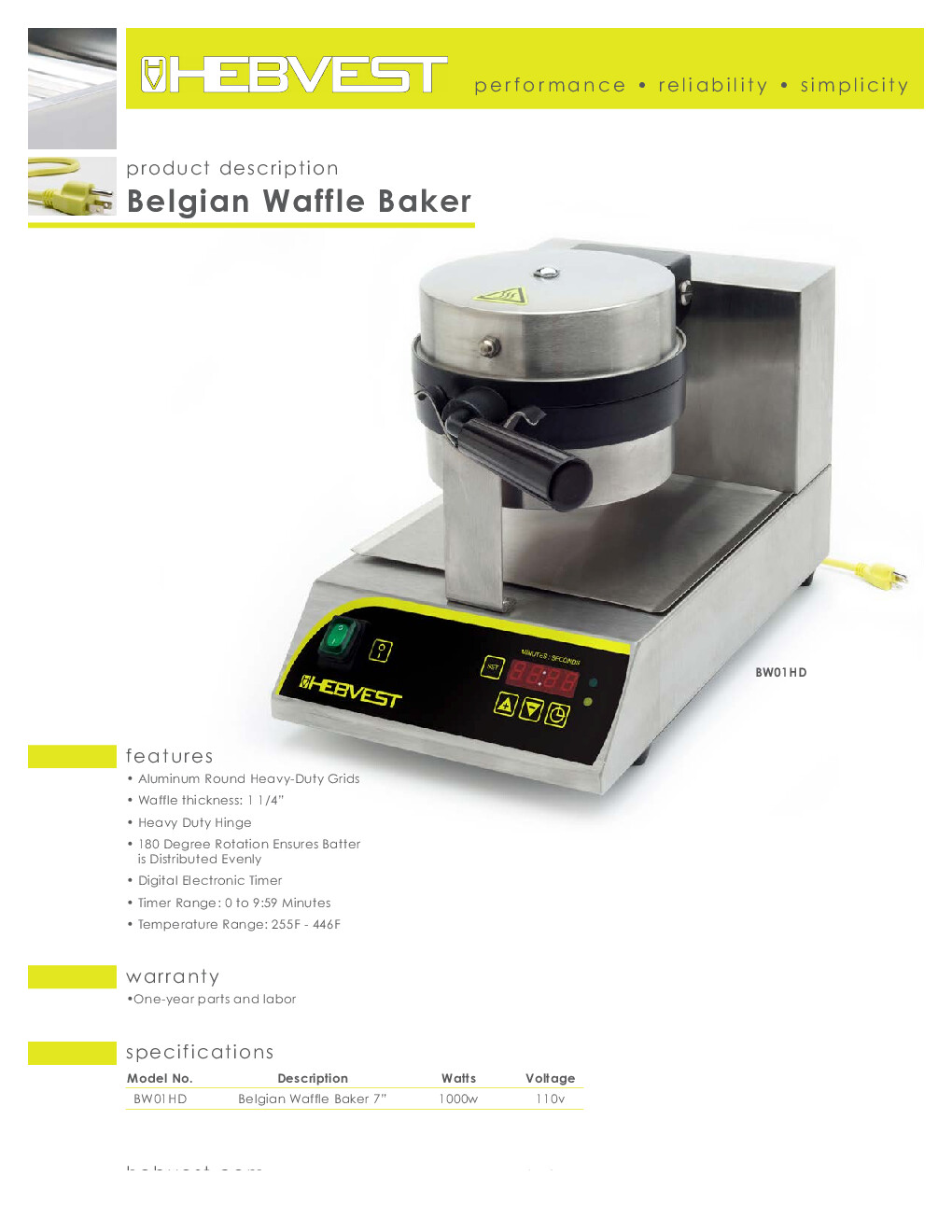 Hebvest BW01HD Waffle Maker / Baker