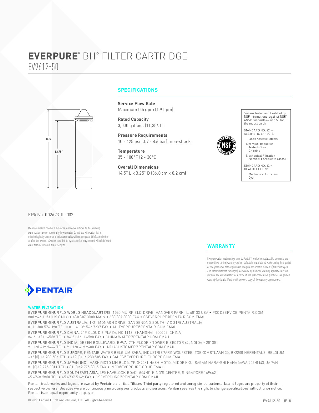 Everpure EV961250 Cartridge Water Filtration System