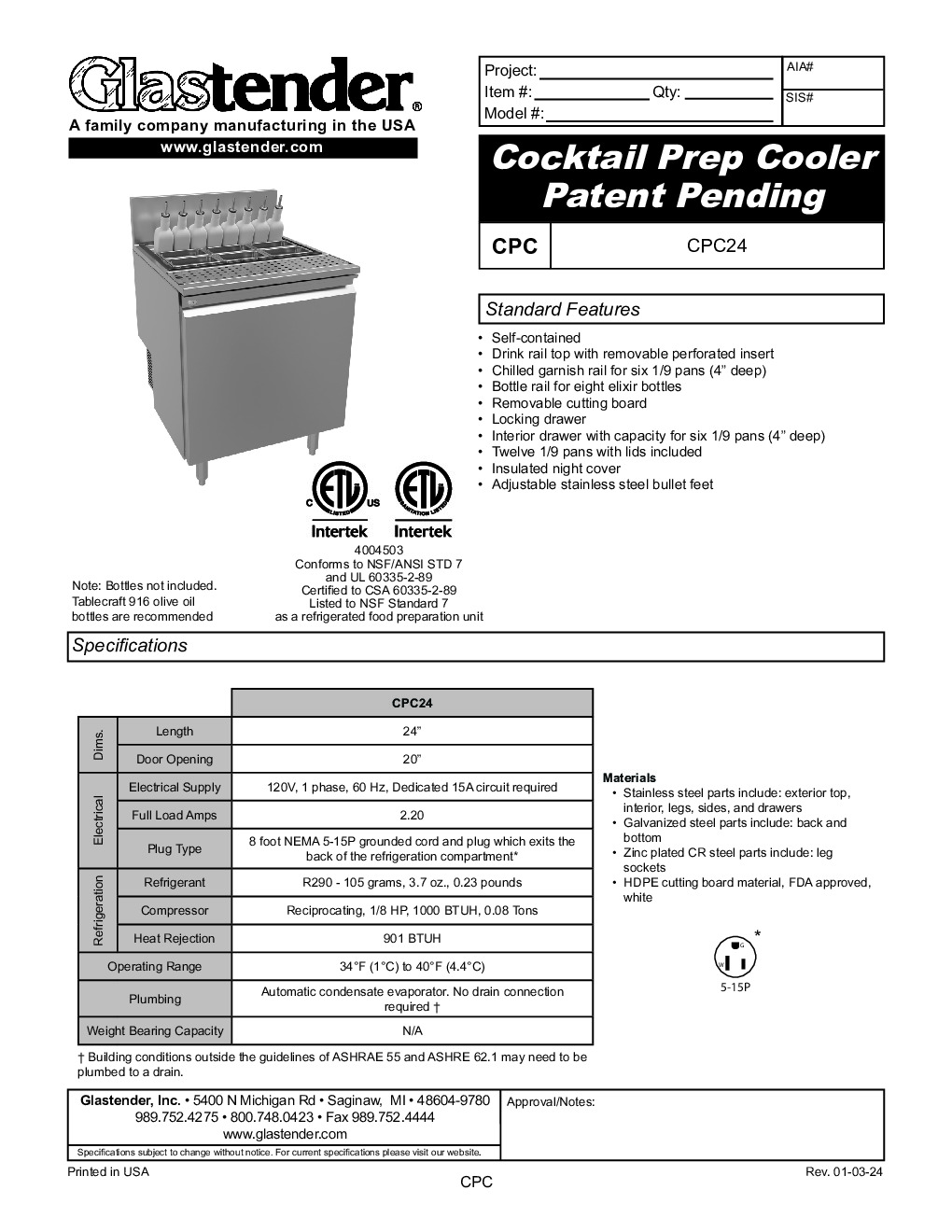 Glastender CPC24 Underbar Add-On Unit